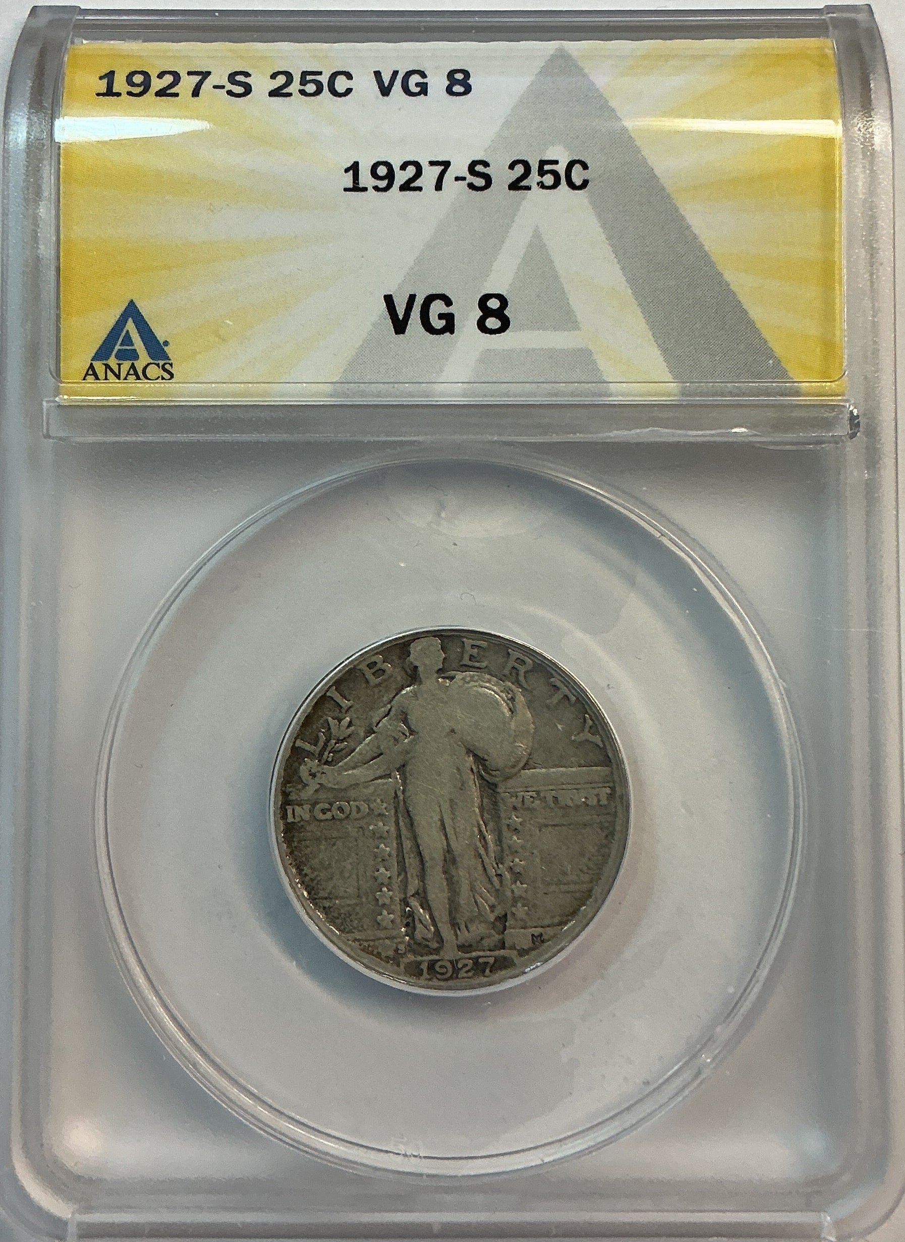 1927-S Standing Liberty Quarter, ANACS VG-8, Store #QR1628