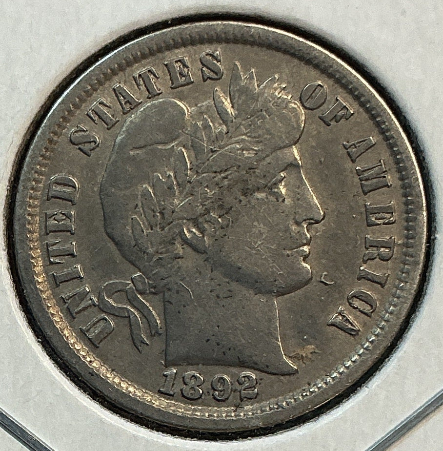 1892 Barber Silver Dime., Extra Fine Circulated Coin., Store #DE0943