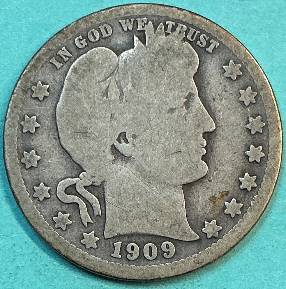 1909-O Barber Quarter., About Good Circulated Details., Store#QR1300