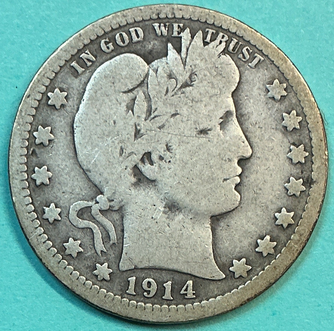 1914 Barber Quarter., Good Circulated Details., Store#QR1312