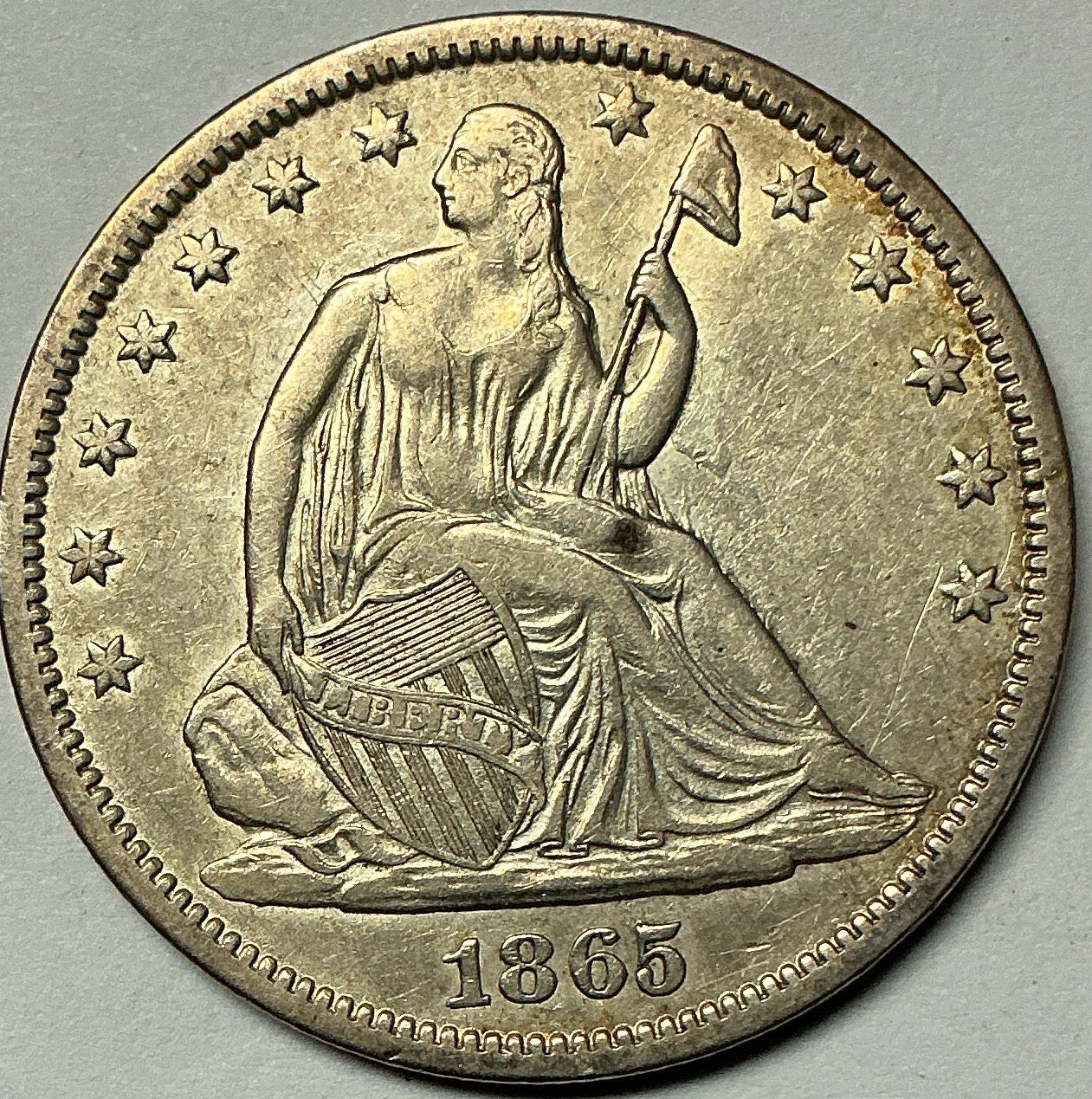 1865-S Liberty Seated Half Dollar, Extra Fine Circulated Coin, Store #HR1980