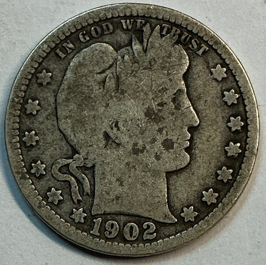 1902 Barber Quarter, Very Good Circulated Coin, Store #QR1823