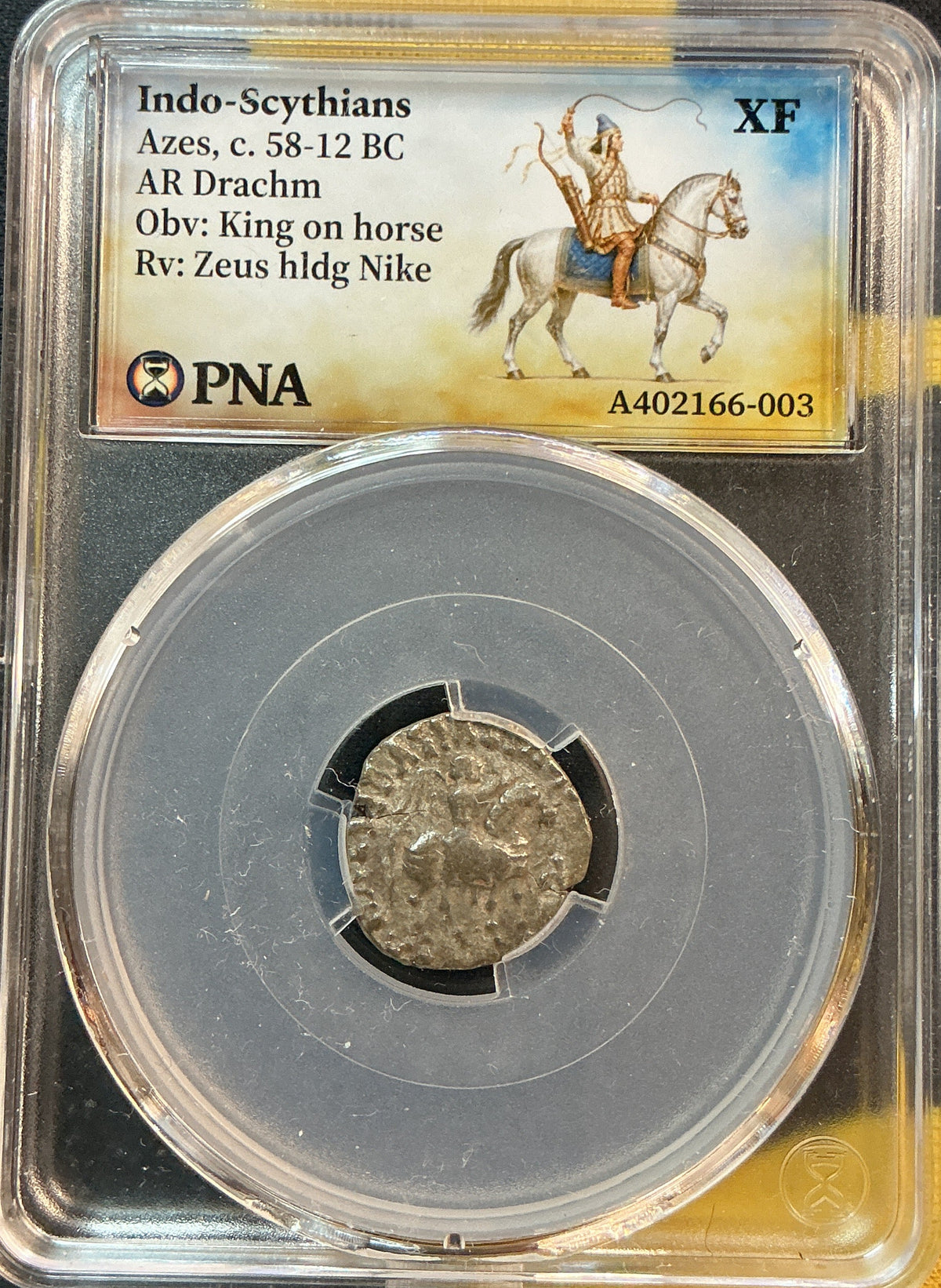 Ancient Coinage, XF, Indo-Scythians, Azes, c. 58-12 BC, AR Drachm, Store #AT0010