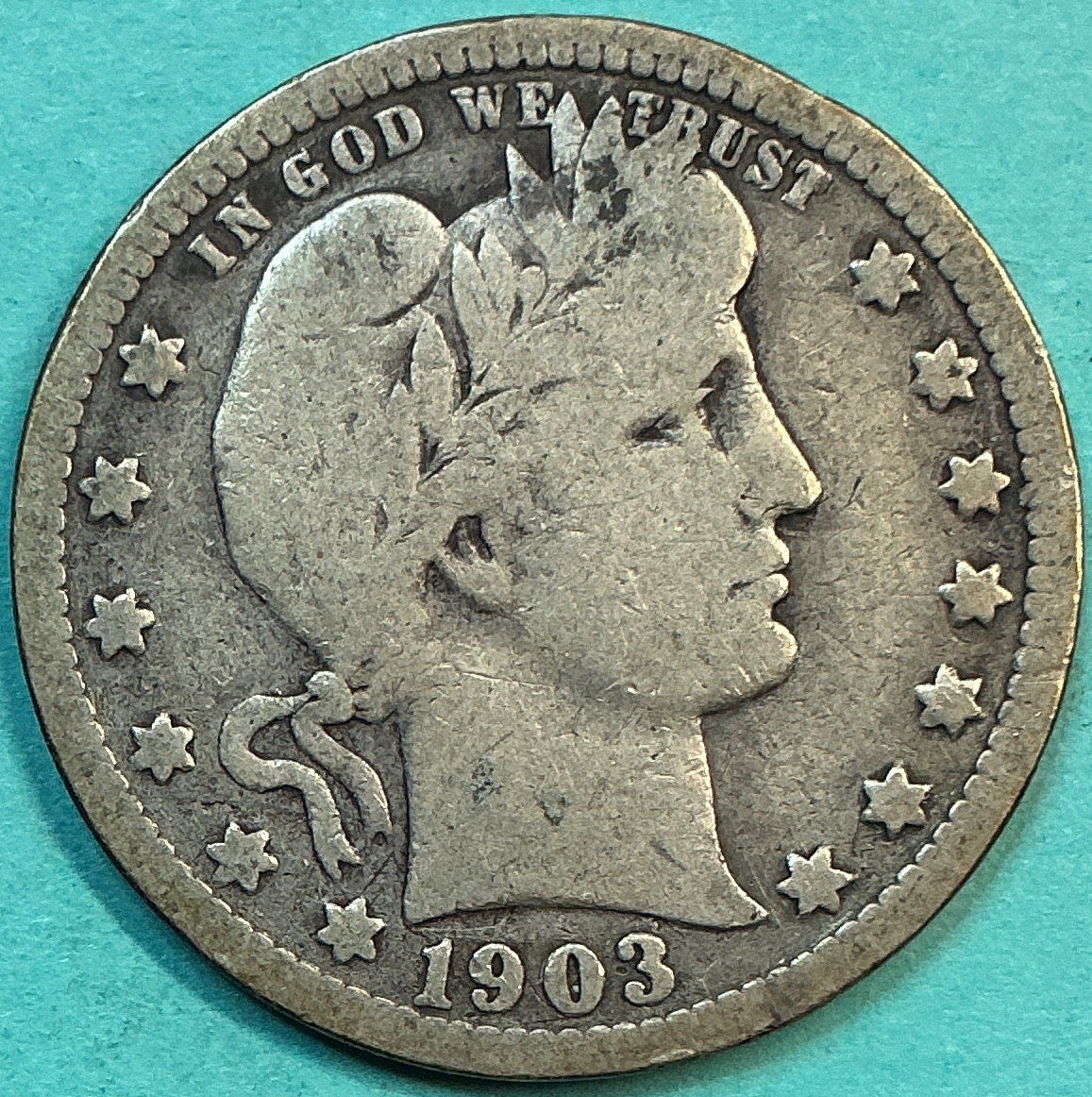 1903 Barber Quarter., Very Good Circulated Details., Store#QR1225