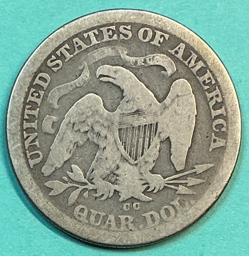 1876-CC Liberty Seated Quarter., Good Circulated Details., Store#QR1183
