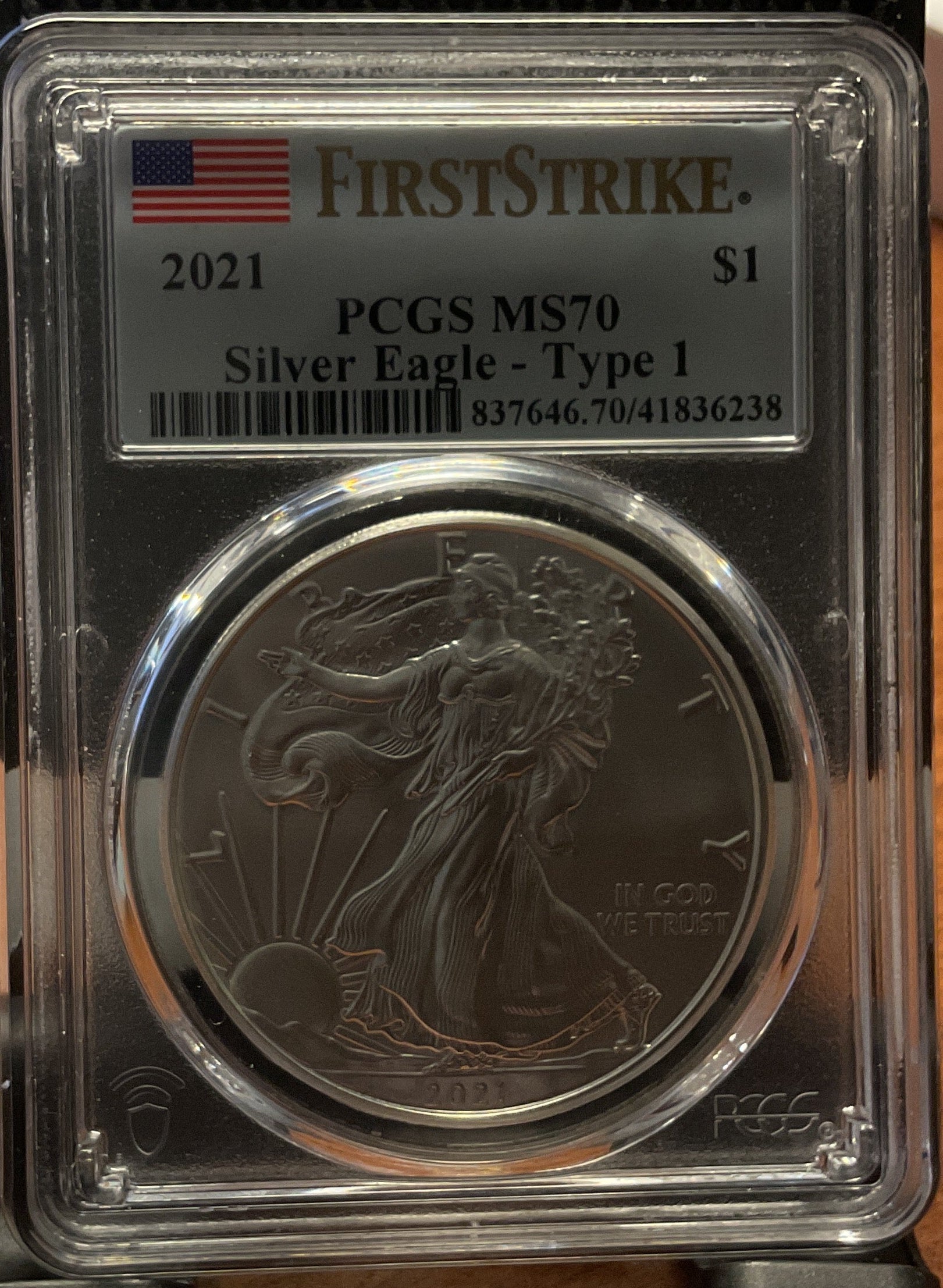 2021 American Silver Eagle Type 1, PCGS MS-70, .999 Silver, 1 Troy Ounce, Store #AE0267