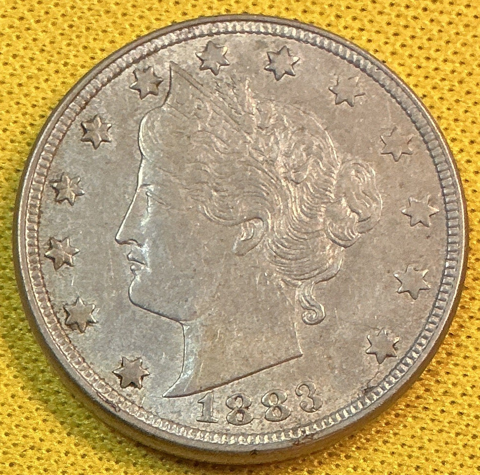1883 Liberty Nickel., 'No Cents'., Extra Fine-About Uncirculated Coin., Store Sale #NL868