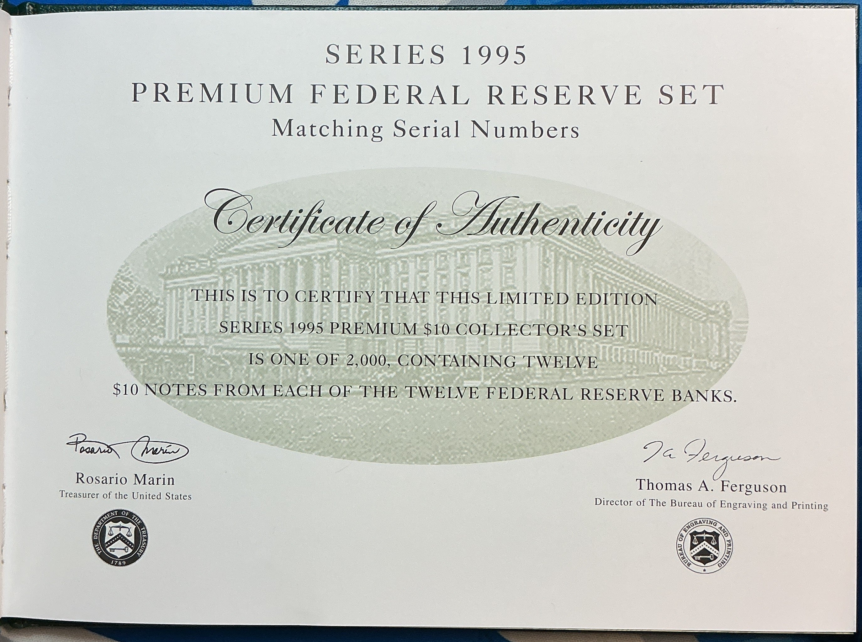 1995, 1999 Premium Federal Reserve Set Series 1995 & 1999, BEP, #FRN011
