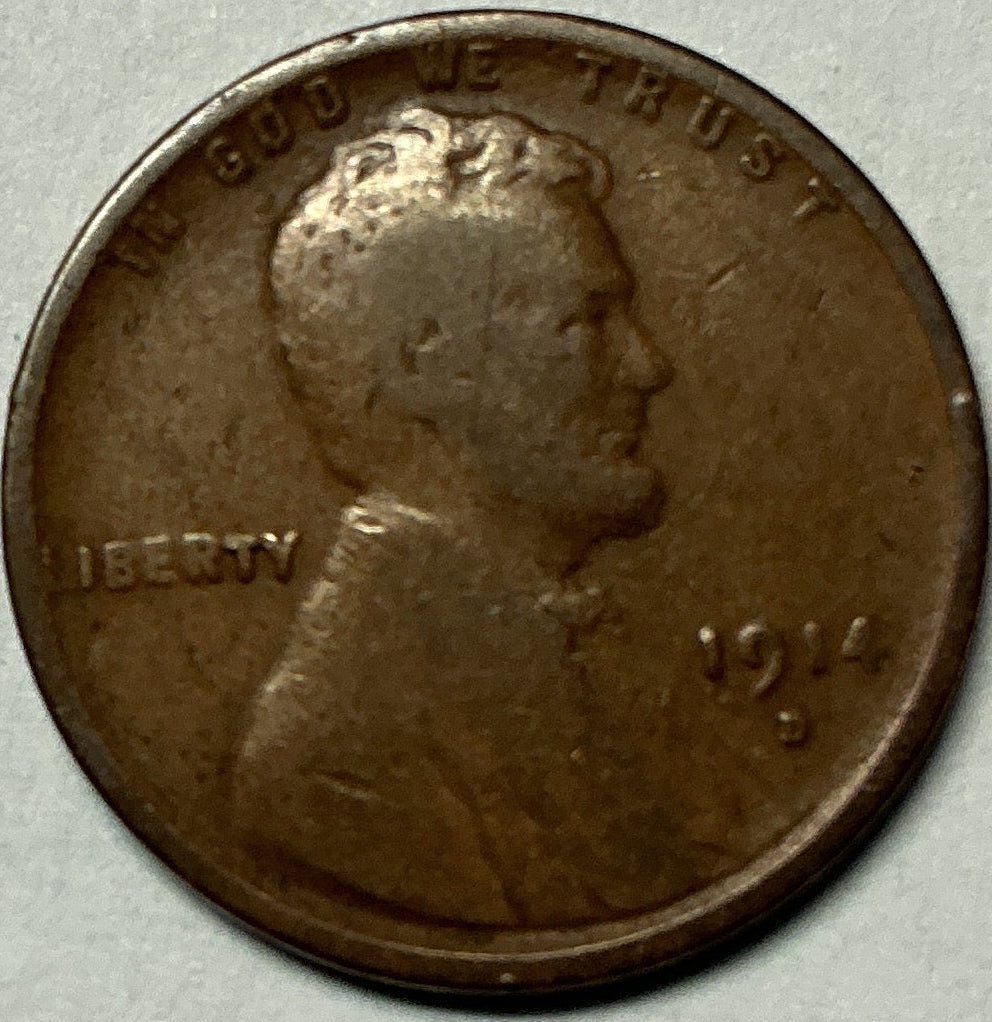1914-D Lincoln Cent, Very Good+ Circulated Coin, Store #CT1460