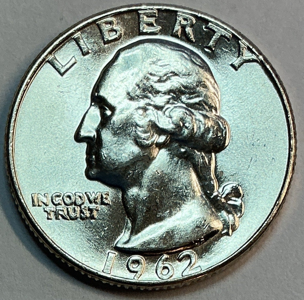 1962 Silver Washington Quarter., Brillant Uncirculated Coin., Store #QR1788
