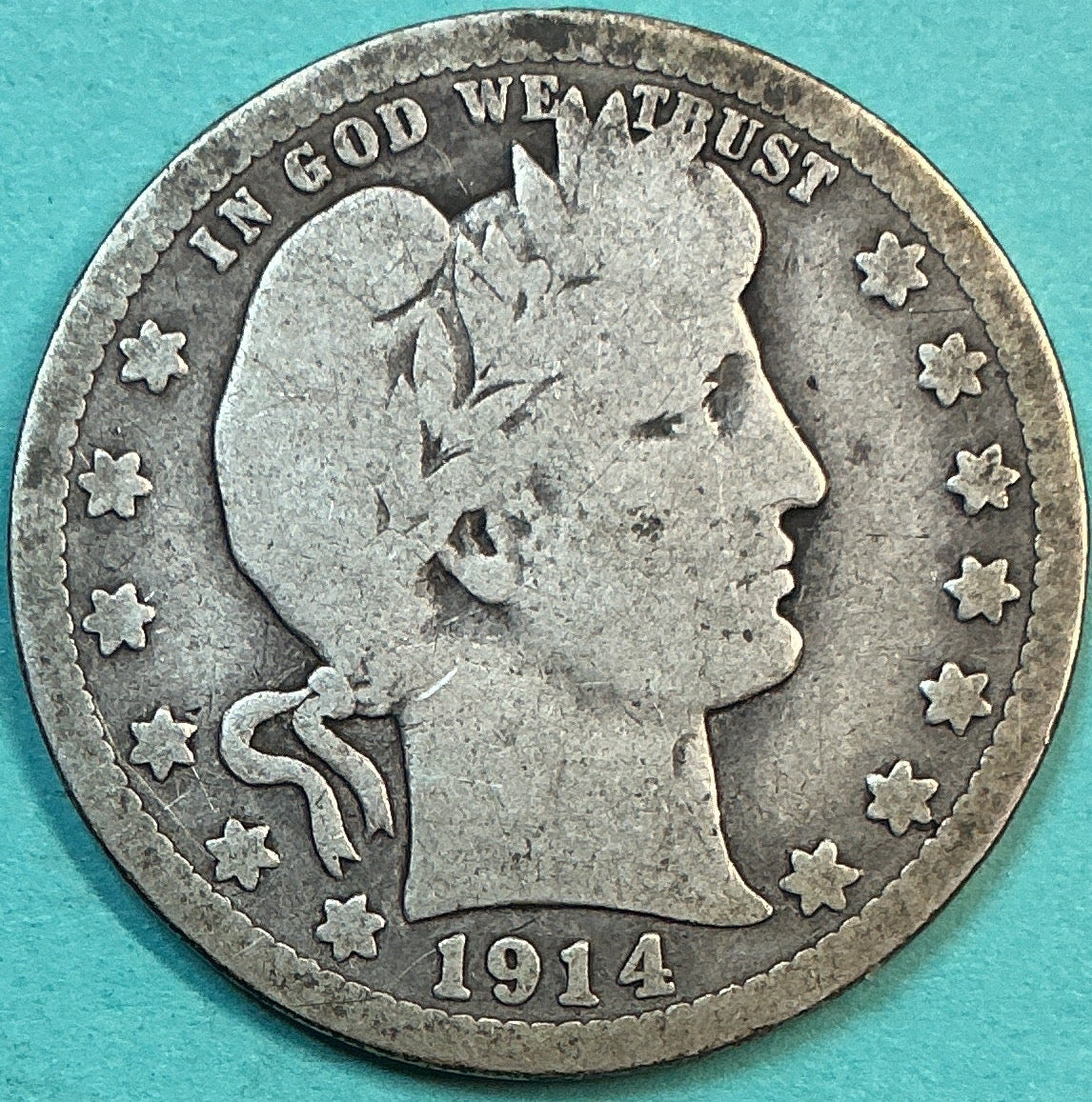 1914-D Barber Quarter., Good Circulated Details., Store#QR1317