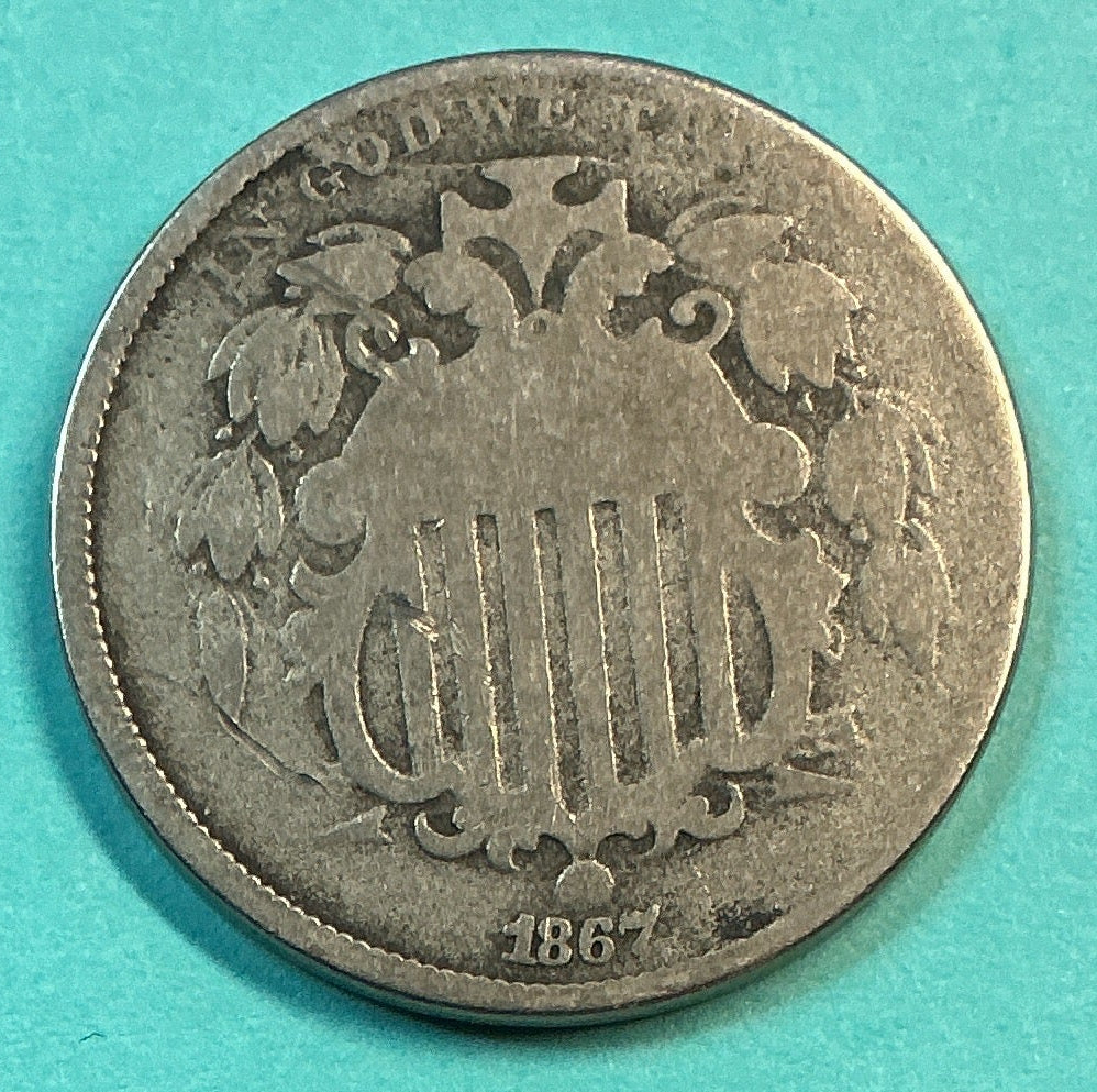 1867 Shield Nickel, Fine Circulated Coin, Store #NL098