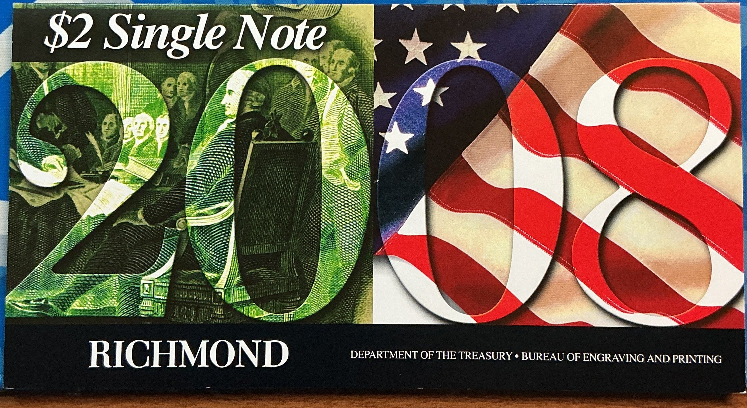 2008 Series, $2 Note, Richmond, Dept of Treasury, 2008xxx Serial Number, Store #FRN029