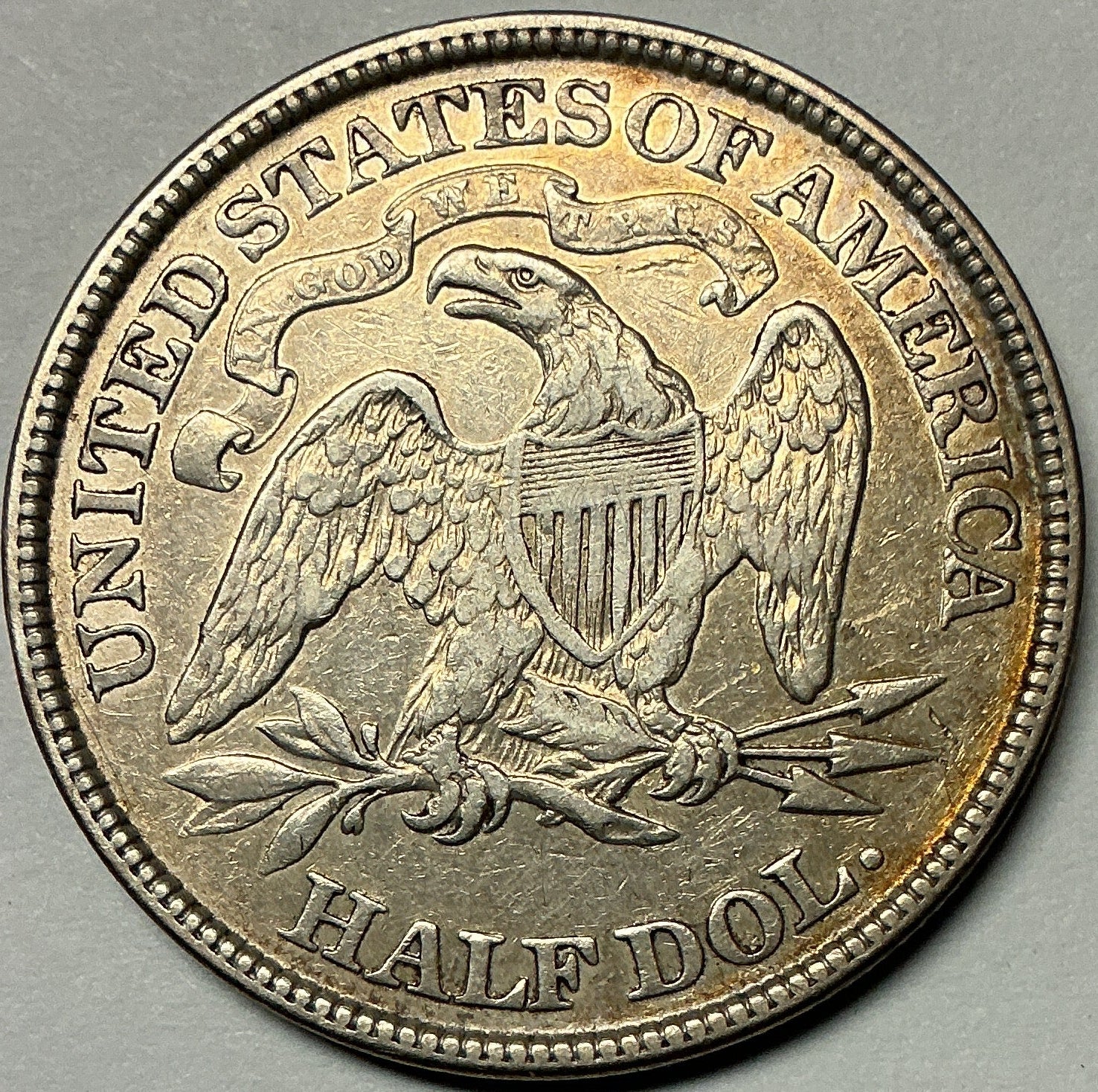 1872 Liberty Seated Half Dollar, About Uncirculated Coin, Details, Store #HR2001