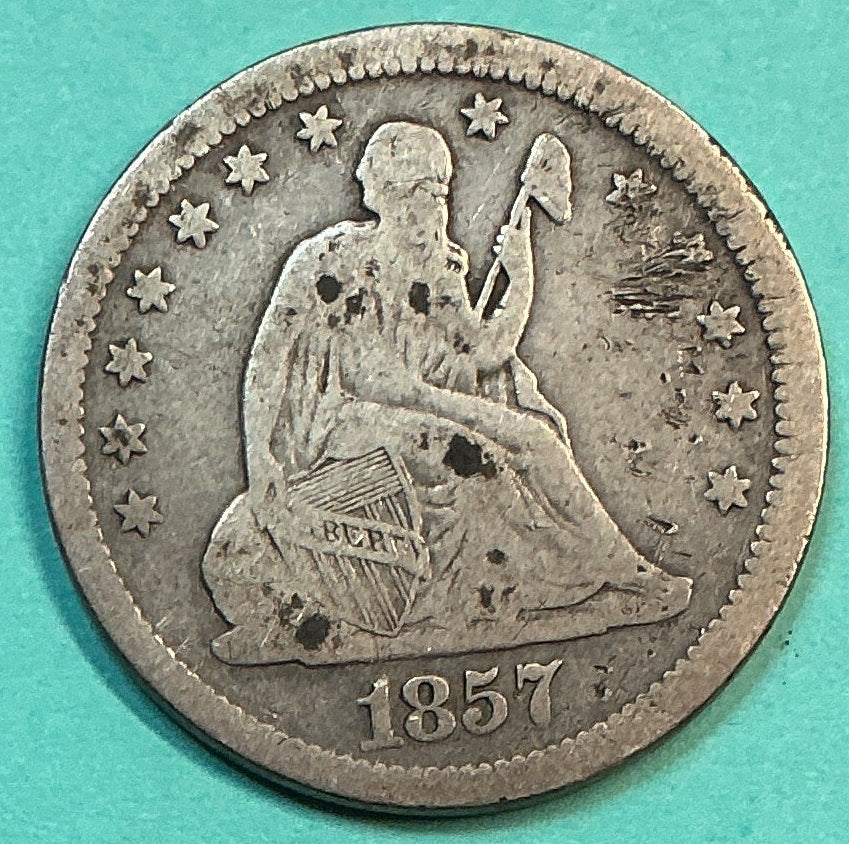 1857 Liberty Seated Quarter., Fine Circulated Details., Store#QR1180