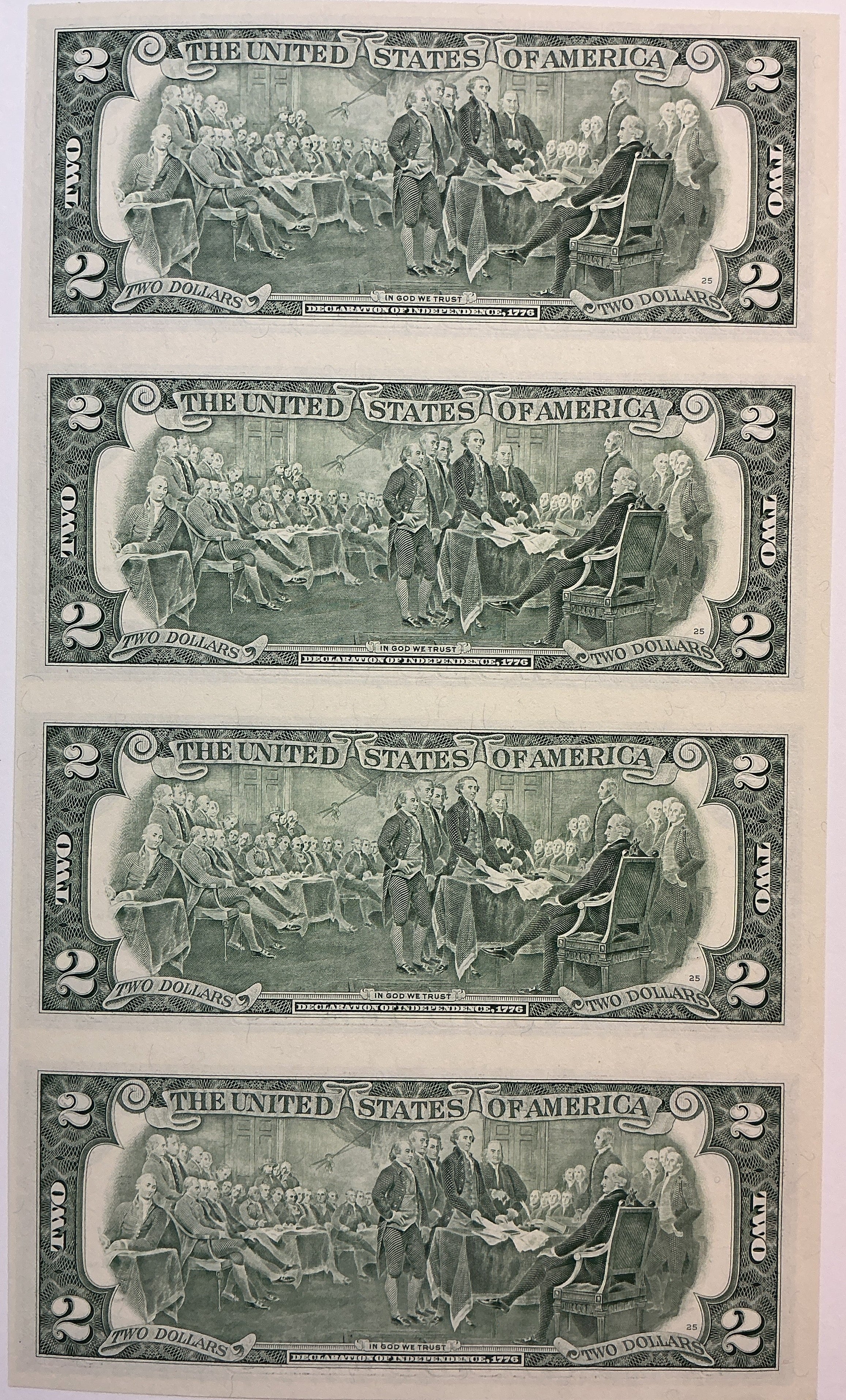 2003-A Series $2 Notes, Sheet of 4 Bills, F.R.N., BEP, Store #FRN044