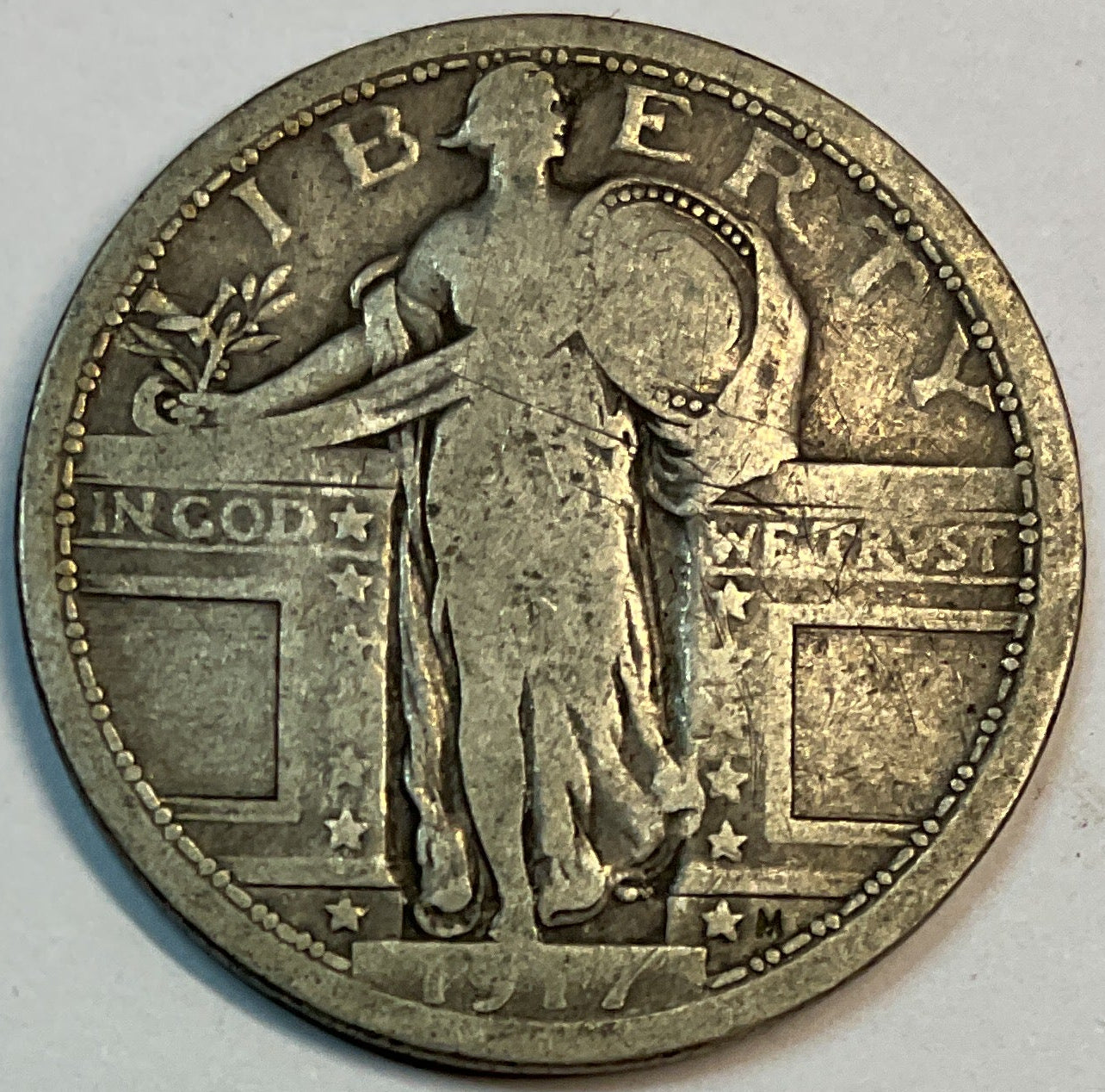 1917 T-1, Standing Liberty Silver Quarter, V.G, Circulated Coin, Store #QR1161