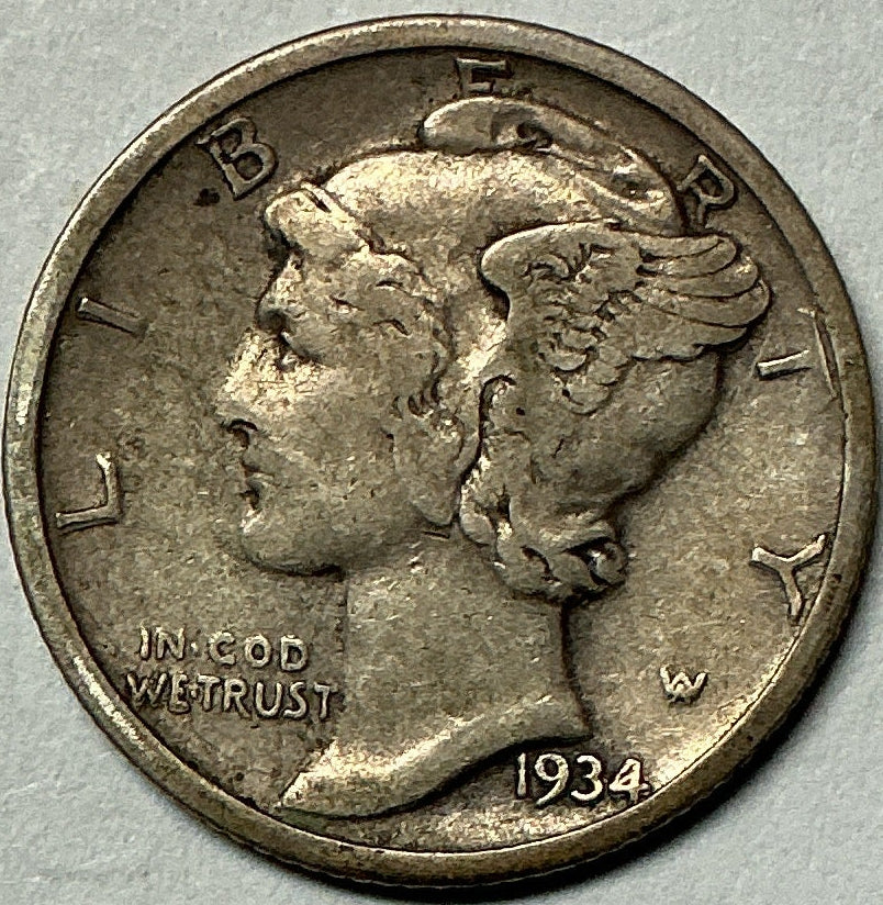 1934-D Mercury Dime, Very Fine Circulated Coin, Store #DE0987