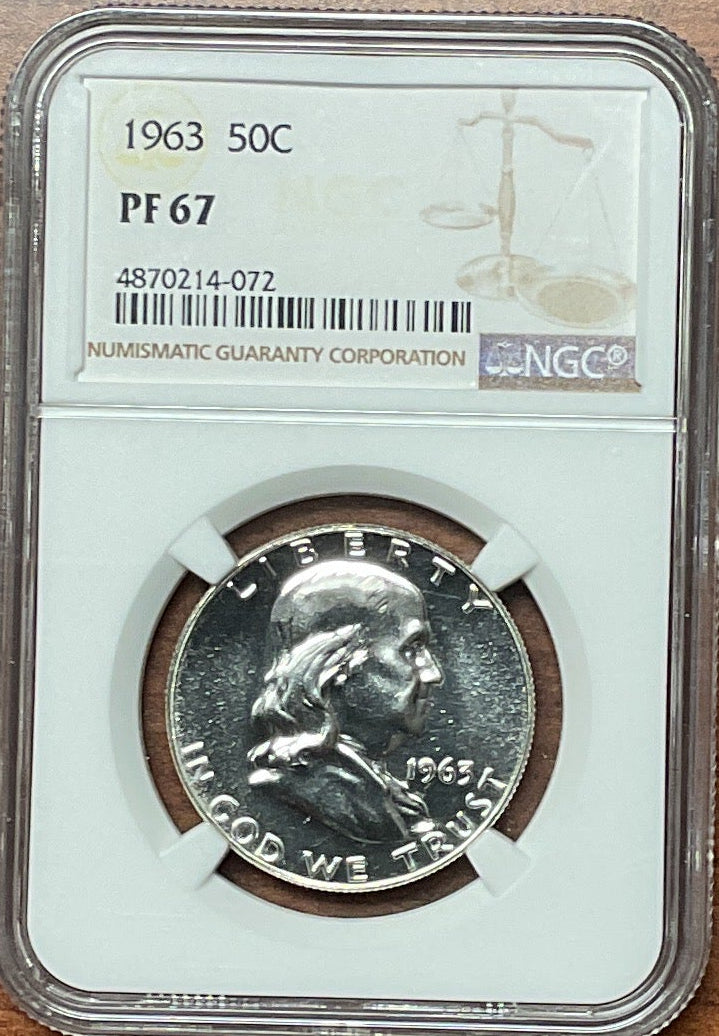1963 Ben Franklin Half Dollar, NGC PF-67, Proof Uncirculated Coin, Store #GHR1814