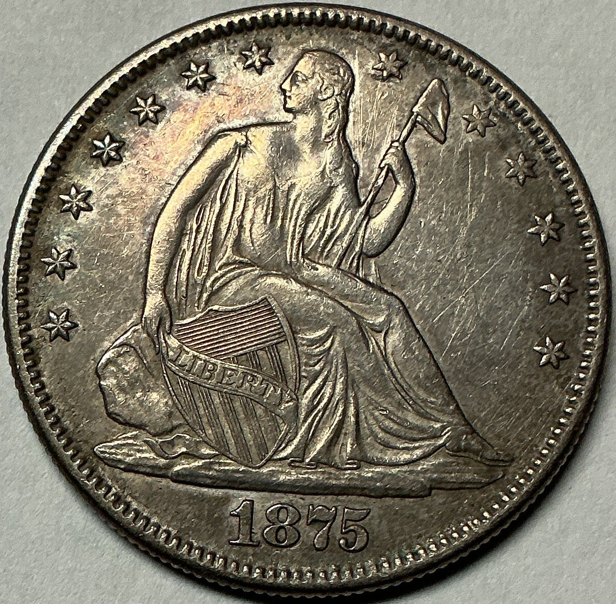 1875 Liberty Seated Half Dollar, Extra Fine+ Circulated Coin, Store #HR2041