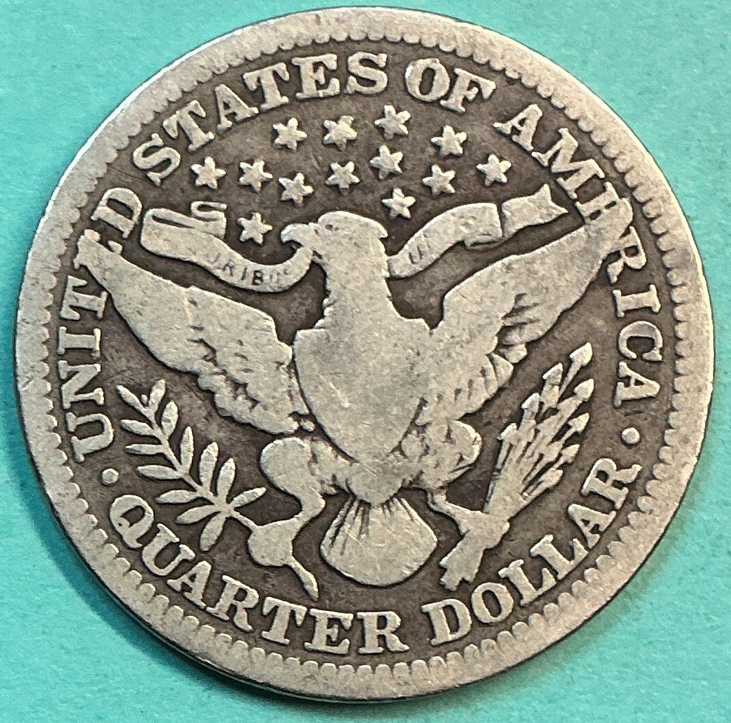 1902 Barber Quarter., Good+ Circulated Details., Store#QR1222