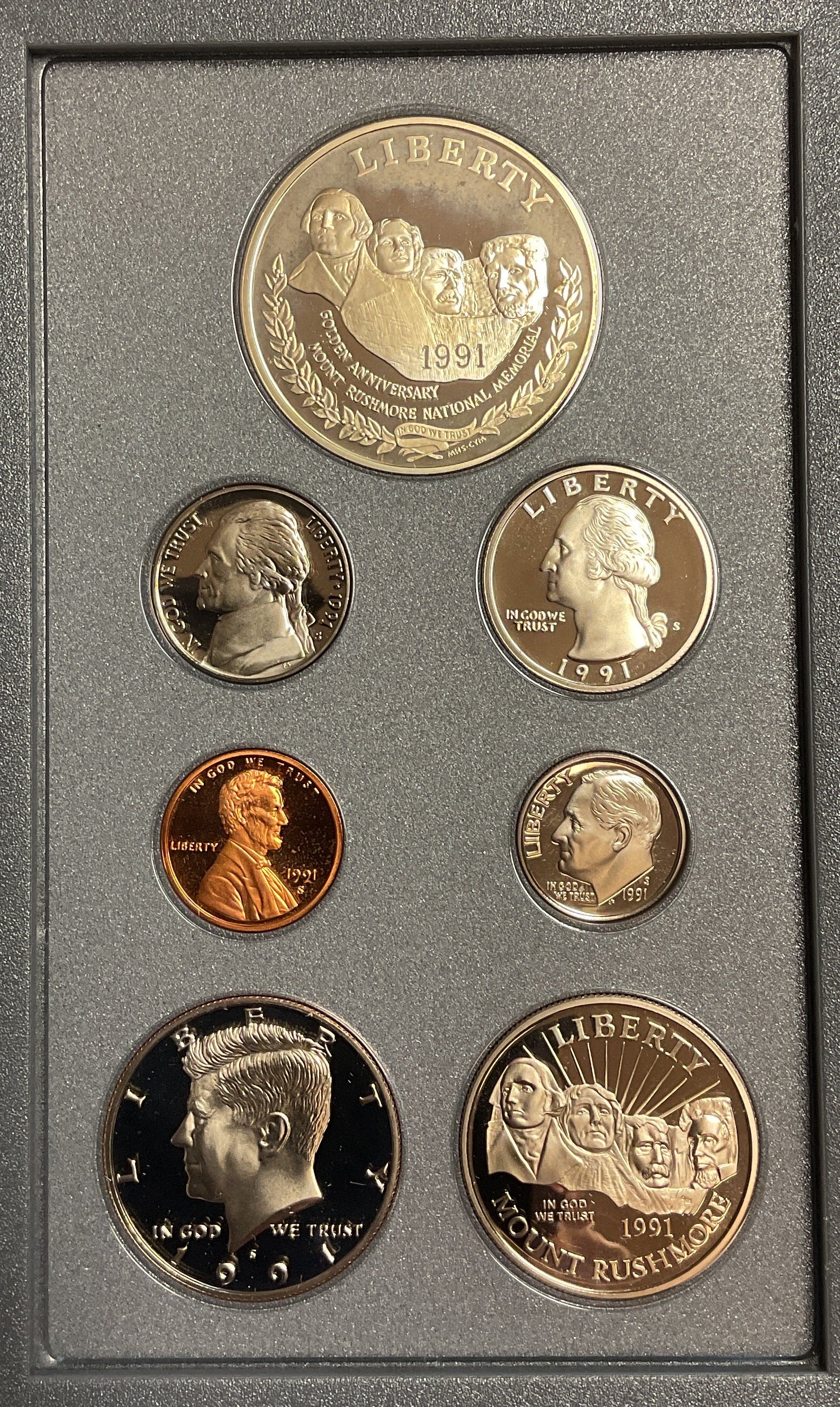 1991 U.S. Mint Prestige Set, Mount Rushmore Anniversary Coins. Store #PT013