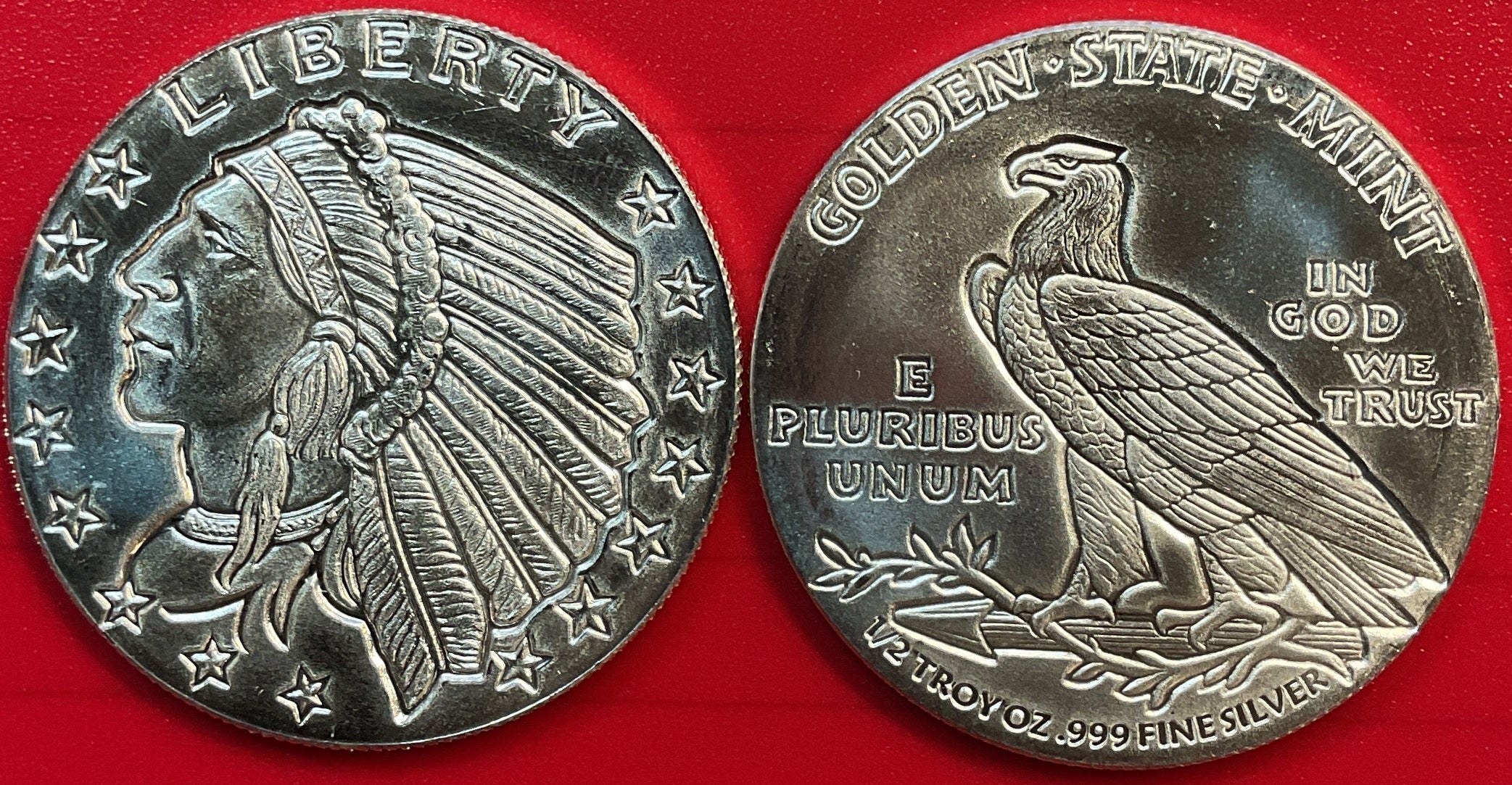 .999 silver, 1/2 Troy Ounce, Indian Head/Eagle Silver Round, Store #SR022