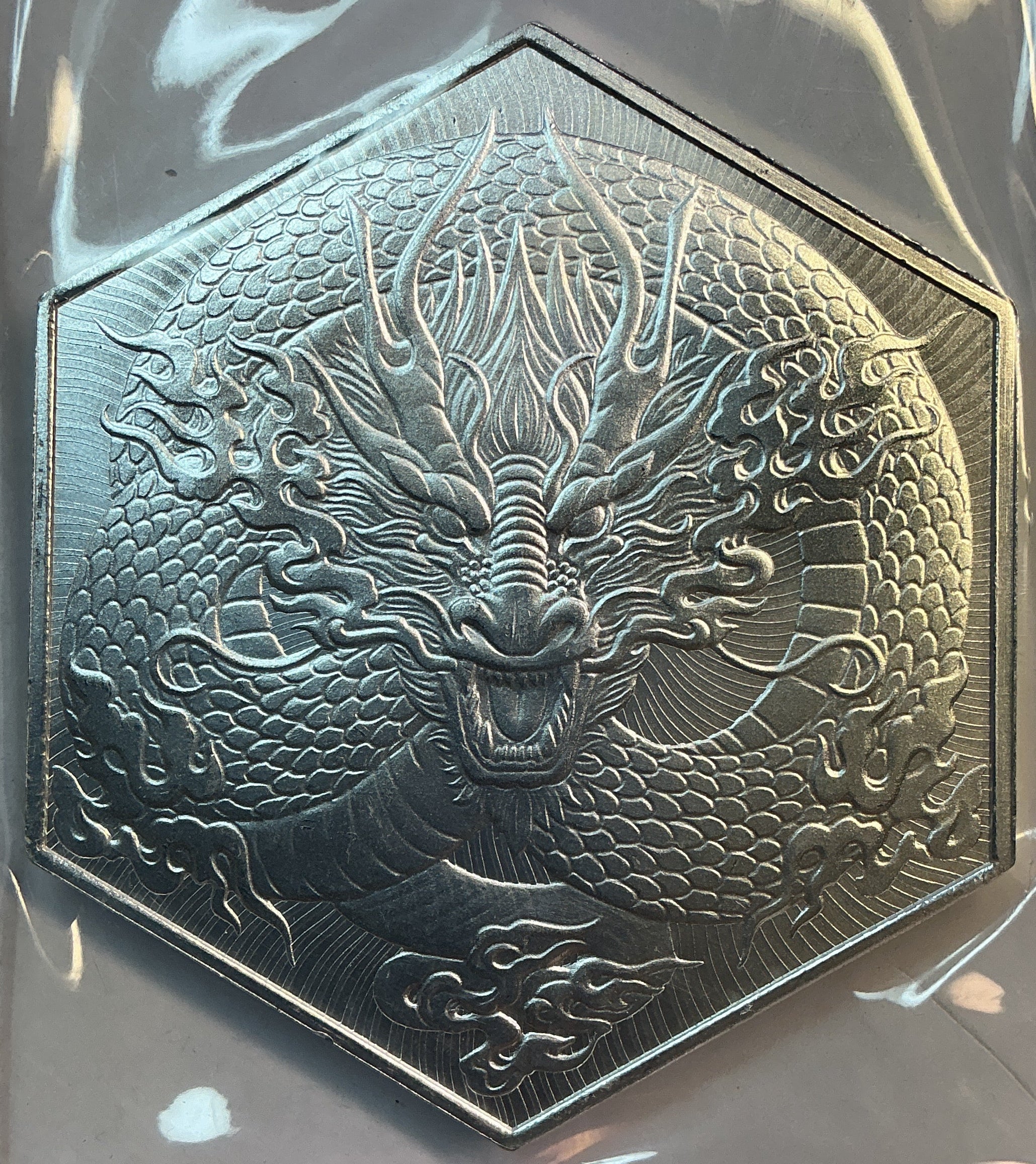 .999 silver,10 Troy Ounces, Dragon Hexagon Bullion, Store #SR051