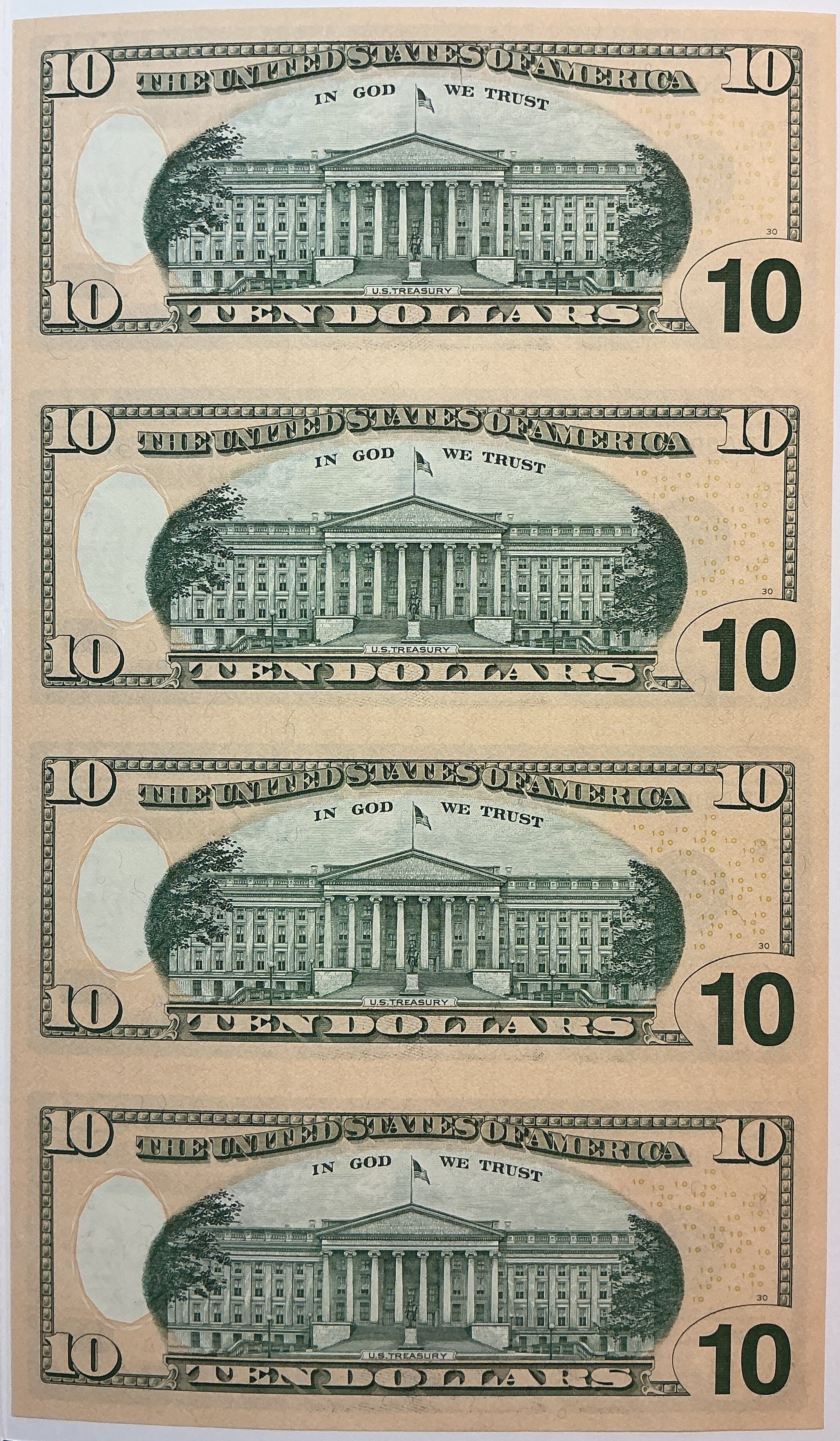 2004 Series $10 Notes, Sheet of 4 Bills, F.R.N., BEP, Low Serial Star Note, Store #FRN037