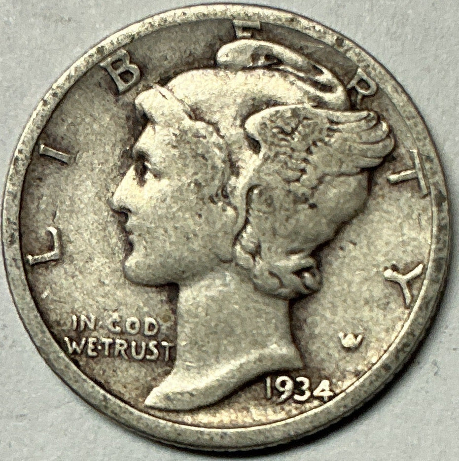 1934 Mercury Dime, Very Fine Circulated Coin, Store #DE0985