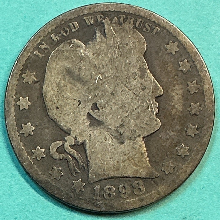 1898-O Barber Quarter., About Good Circulated Details., Store#QR1212