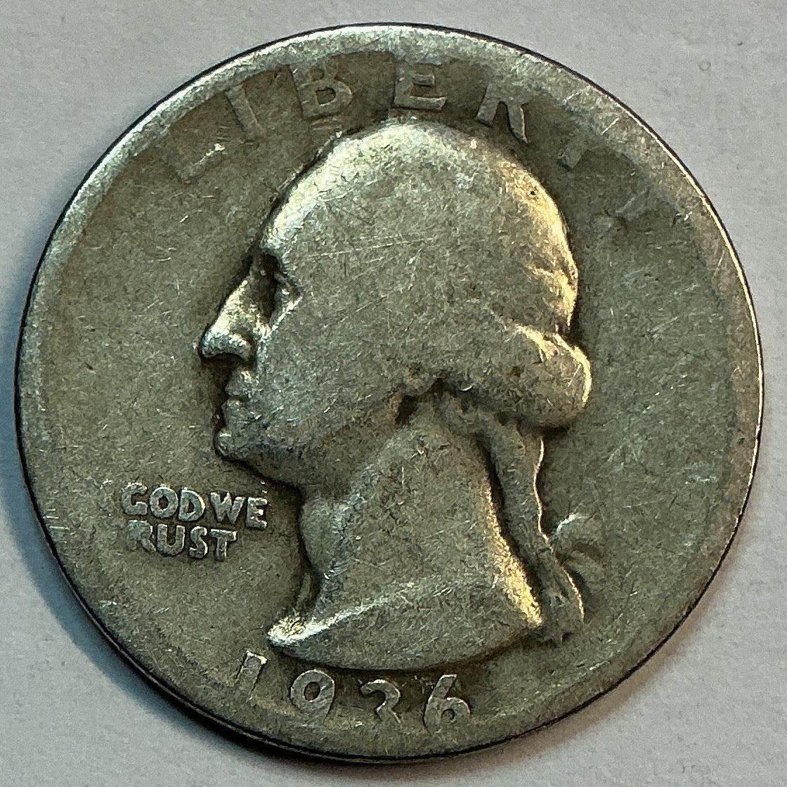 1936-D Washington Silver Quarter, Fine Circulated Coin, Store #QR1679
