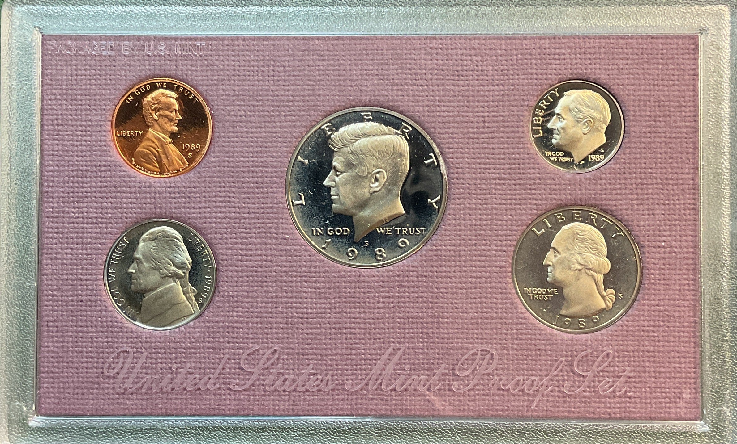 1989 Proof Set, 5 Coin Proof Set, Encased in Original Government Packaging.