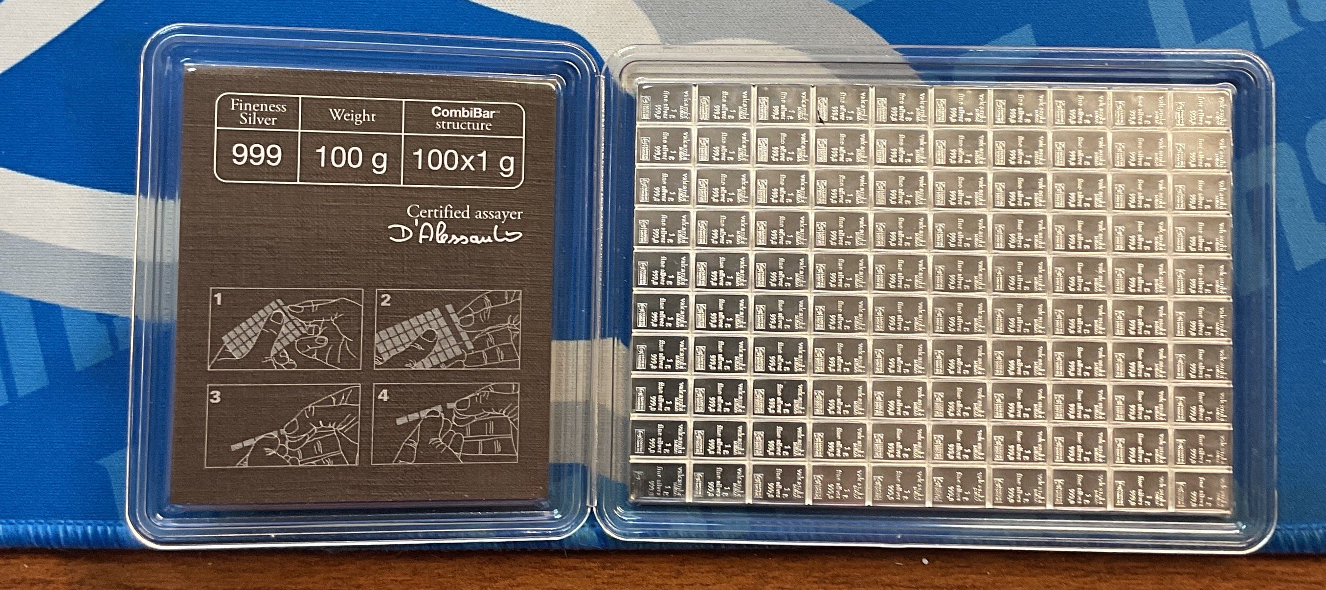 Valcambi CombiBar, 100 ea, 1 gram bar, 100 gram Bar. Store #SR008