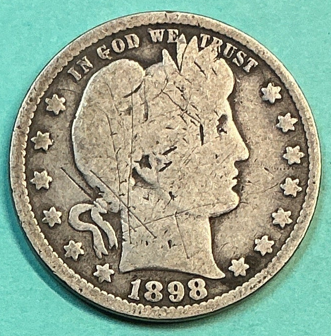 1898 Barber Quarter., Very Good Circulated Details., Store#QR1205