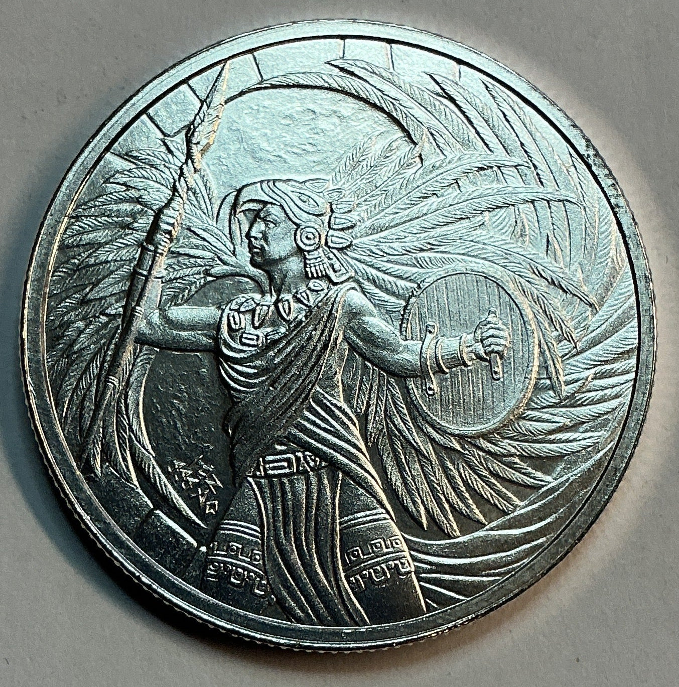 .999 silver, 1 Troy Ounce, Aztec Eagle Warrior Silver Round Bullion, Store #SR041