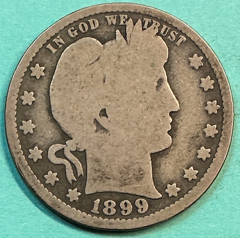 1899-O Barber Quarter., Good Circulated Details., Store#QR1218