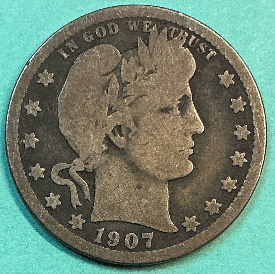 1907 Barber Quarter., Very Good Circulated Details., Store#QR1237