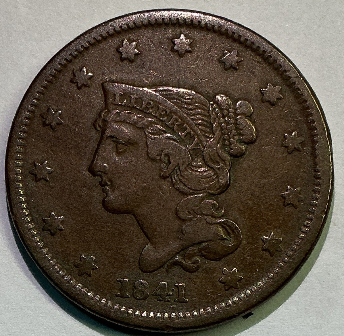 1841 Braided Hair Large Cent, Very Fine Coin, Store #CT1246