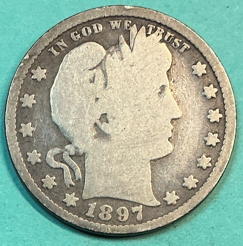 1897 Barber Quarter., Good Circulated Details., Store#QR1200