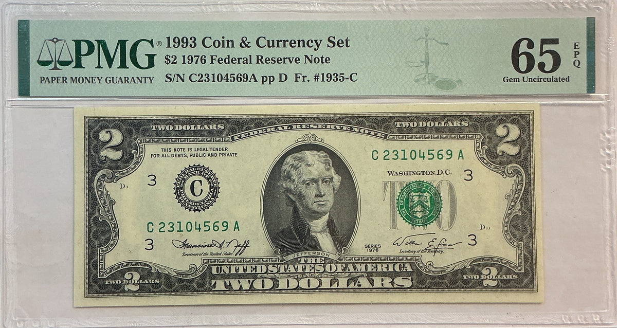 1976 $2 Federal Reserve Bank Note, PMG GEM UNC-65, GFRB087