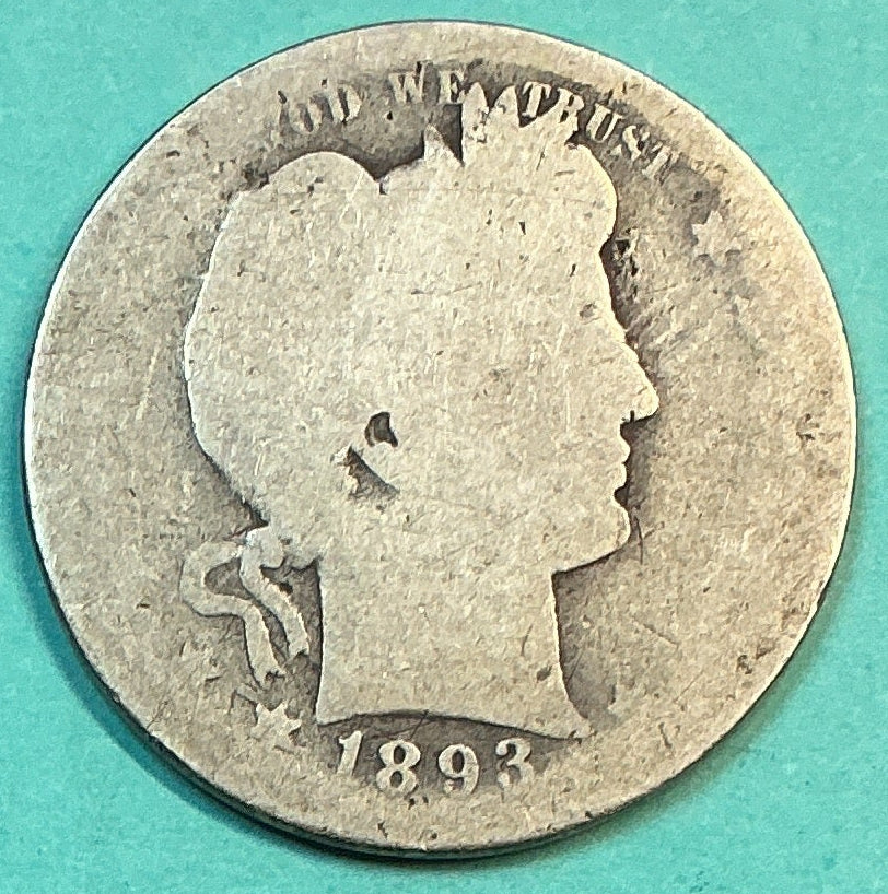 1893-S Barber Quarter., Fair Circulated Details., Store#QR1190