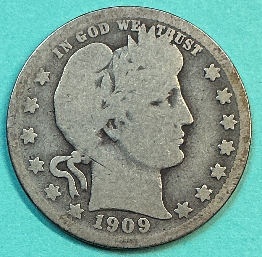 1909-O Barber Quarter., About Good Circulated Details., Store#QR1303