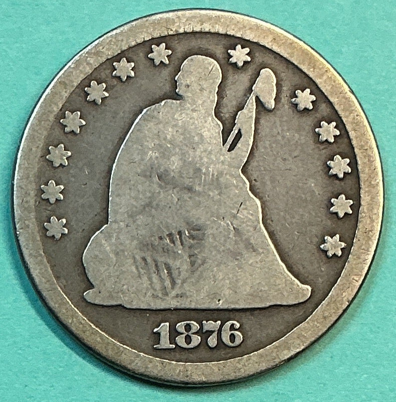 1876-CC Liberty Seated Quarter., Good Circulated Details., Store#QR1183