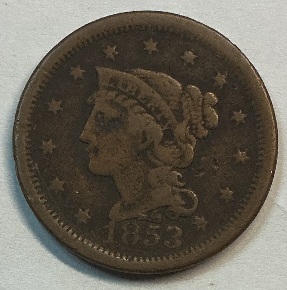 1853 Liberty Head Large Cent. Affordable Good Circulated Coin. Store #CT1427