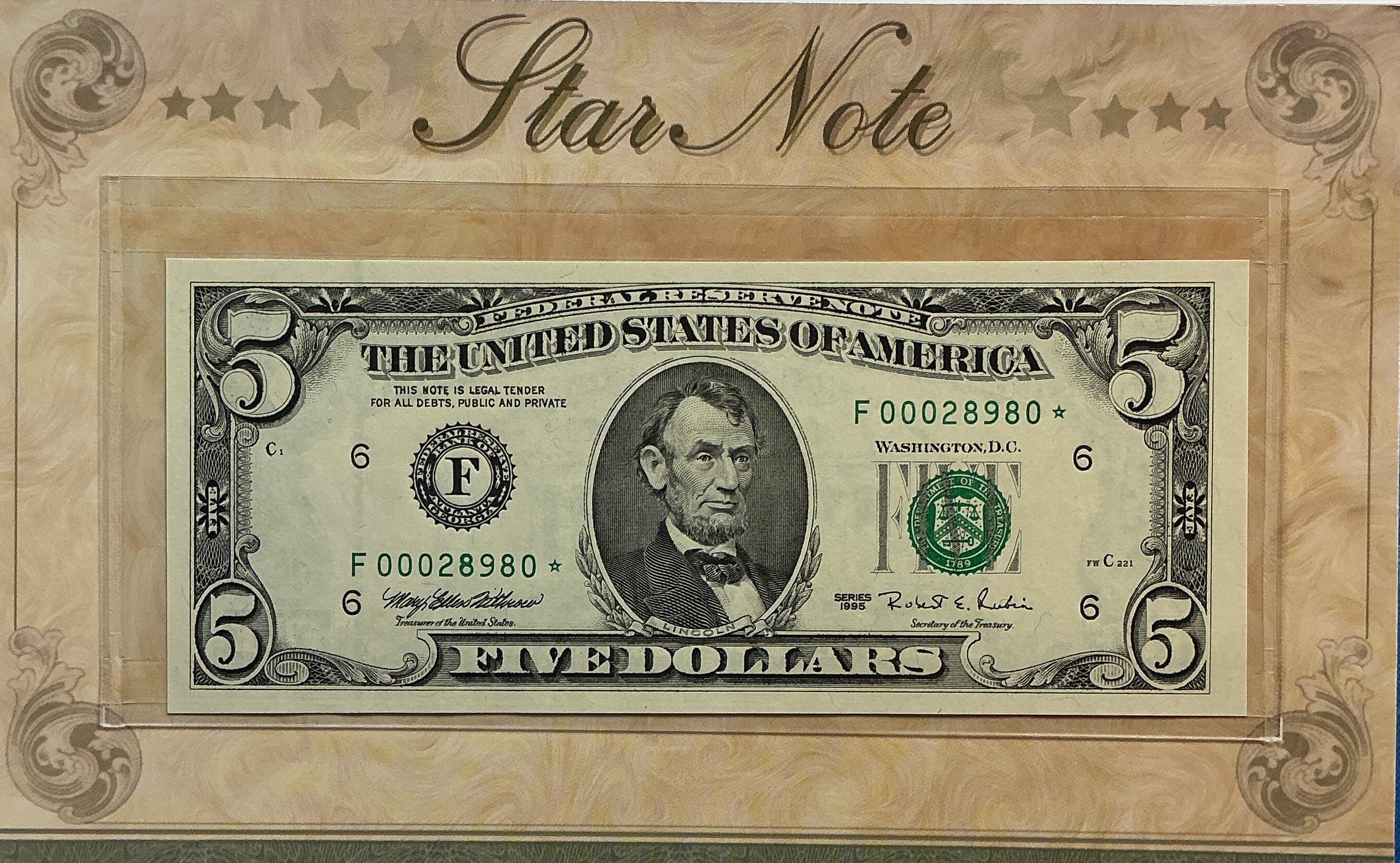 1993 & 1995 Series, 2-$5 Notes, Dept of Treasury, *Star Notes*, Store #FRN027