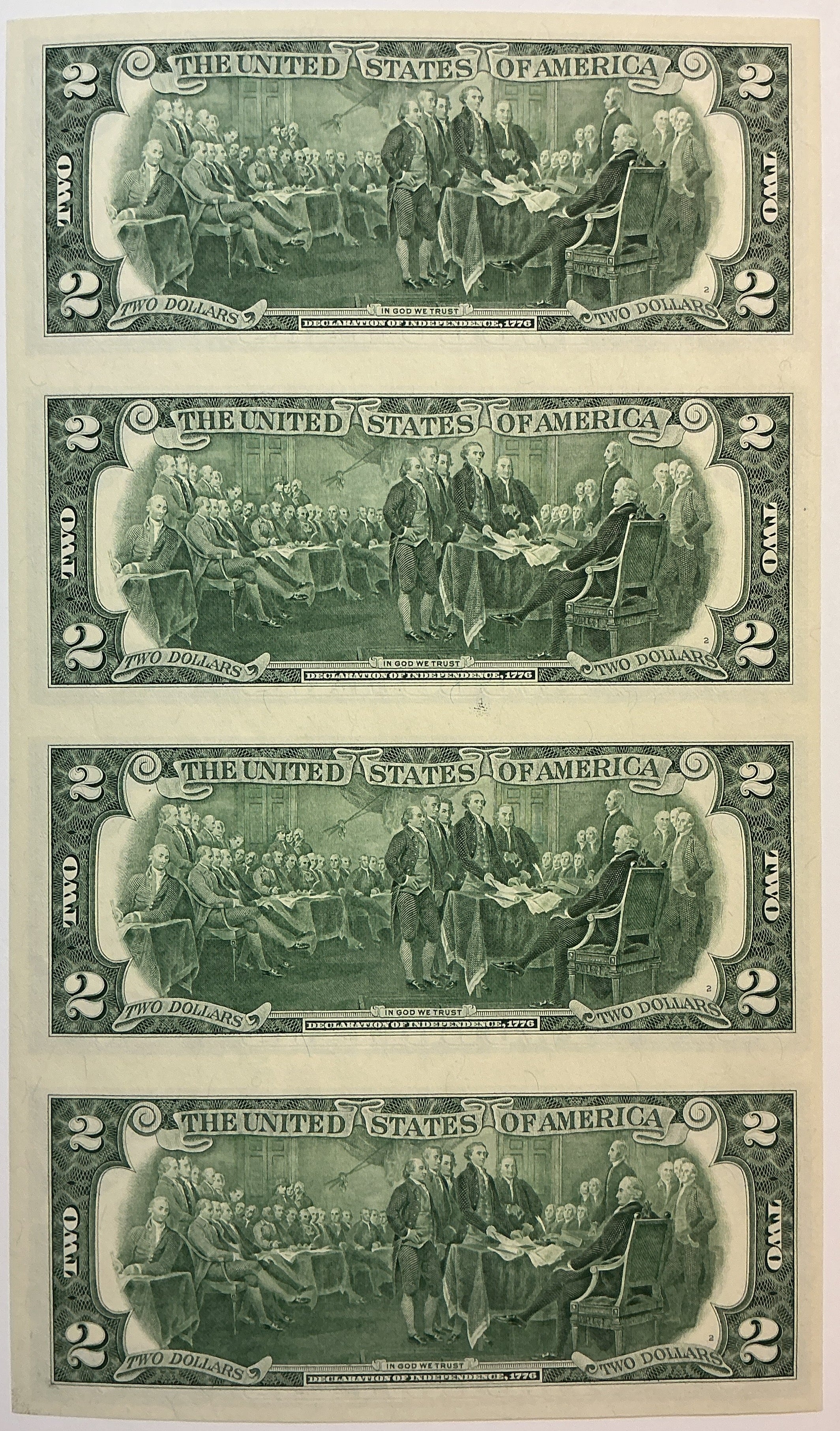 2009 Series $2 Notes, Sheet of 4 Bills, F.R.N., BEP, Store #FRN042