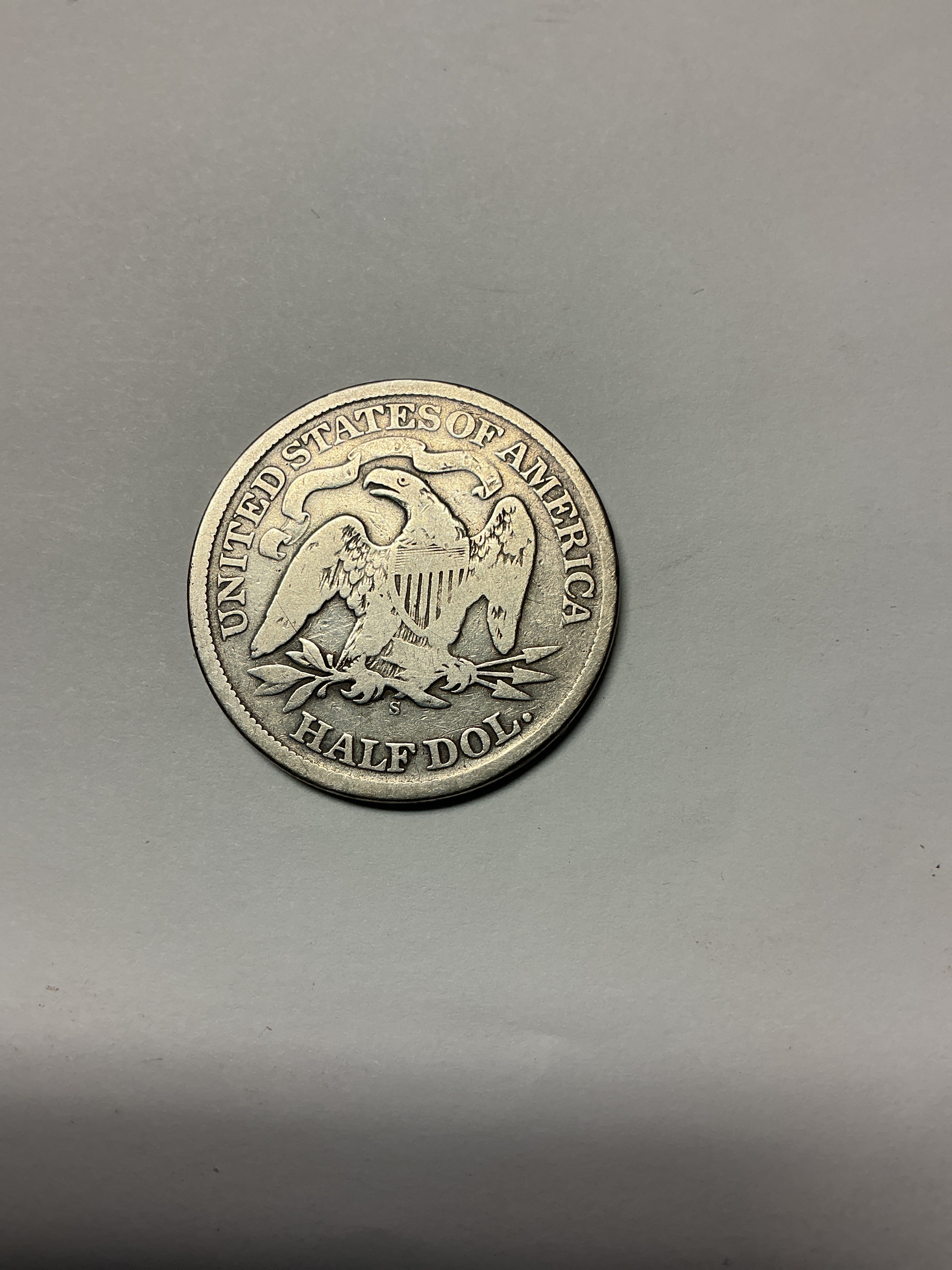 1866-S Liberty Seated Half Dollar, Very Good Circulated Coin. Store #HR1984
