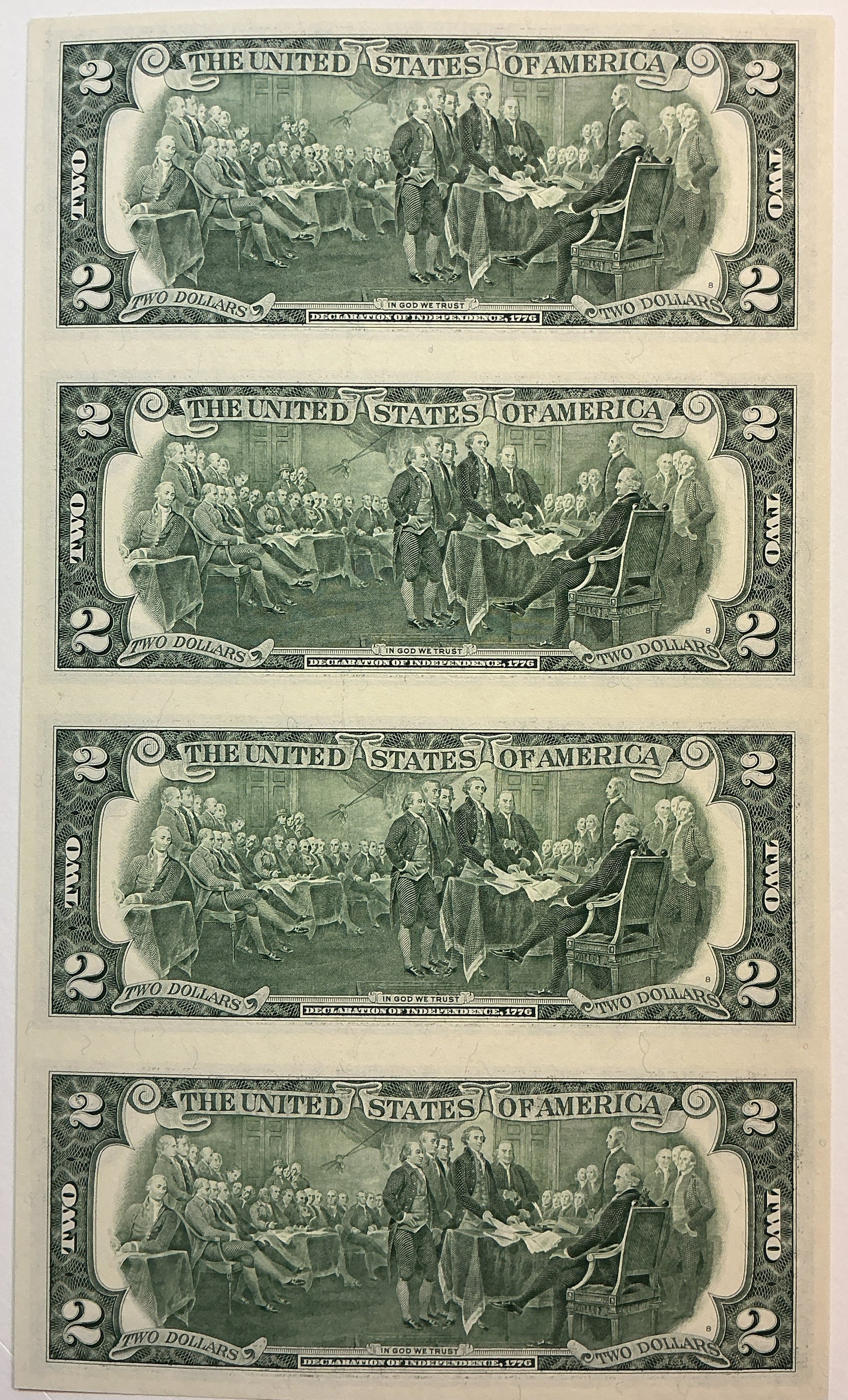 2003 Series $2 Notes, Sheet of 4 Bills, F.R.N., BEP, Store #FRN043