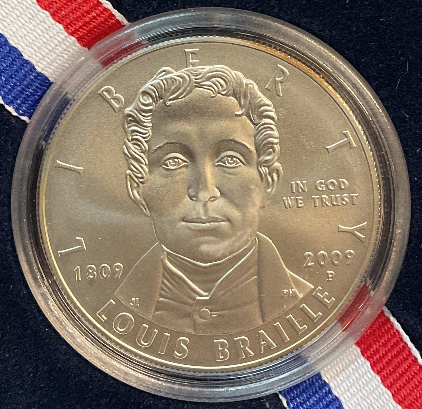 2009 Louis Braille Bicentennial Silver Dollar, U.S. Mint, #PT038